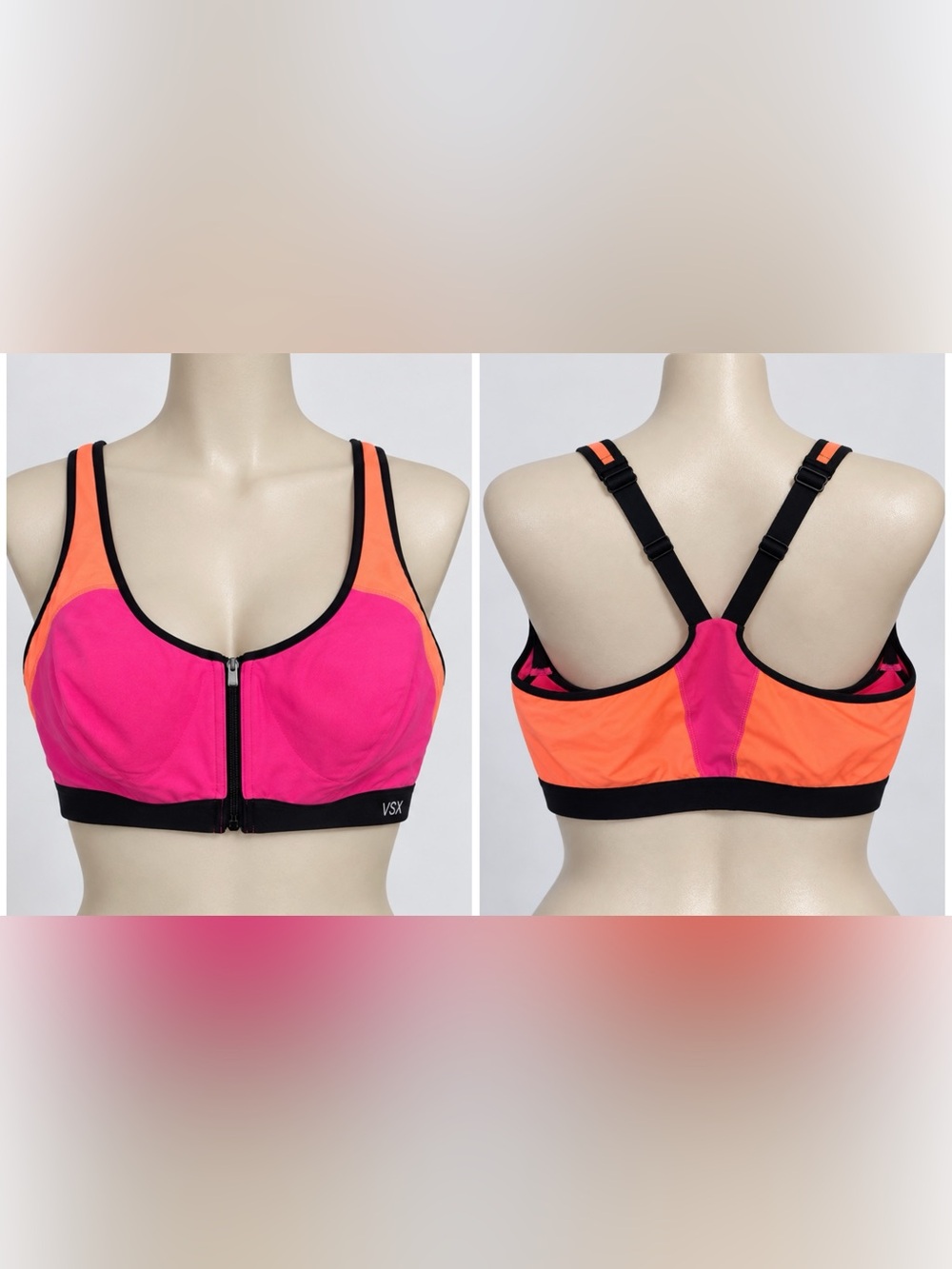Victoria secret Front-Zip Sports Bra in Pink & Orange size 38 D